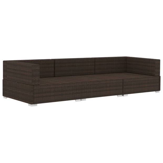 vidaXL 3-delige Loungeset met kussens poly rattan bruin