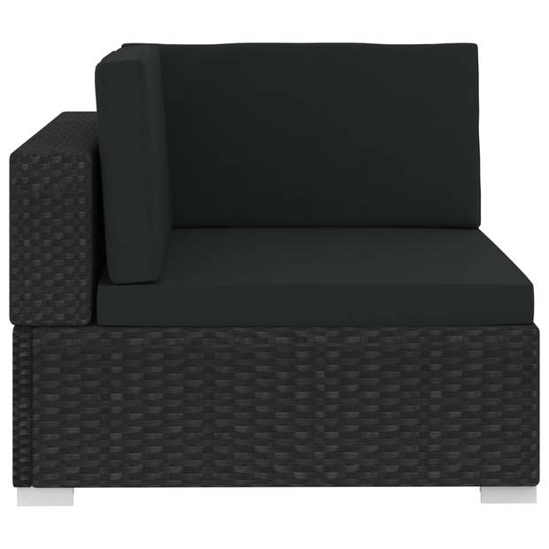 vidaXL 3-delige Loungeset met kussens poly rattan zwart