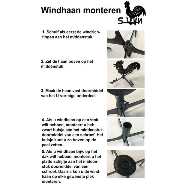 Windrichtingaanwijzer / windhaan zwart kunststof 39 x 32 x 4,5 cm - Windwijzers