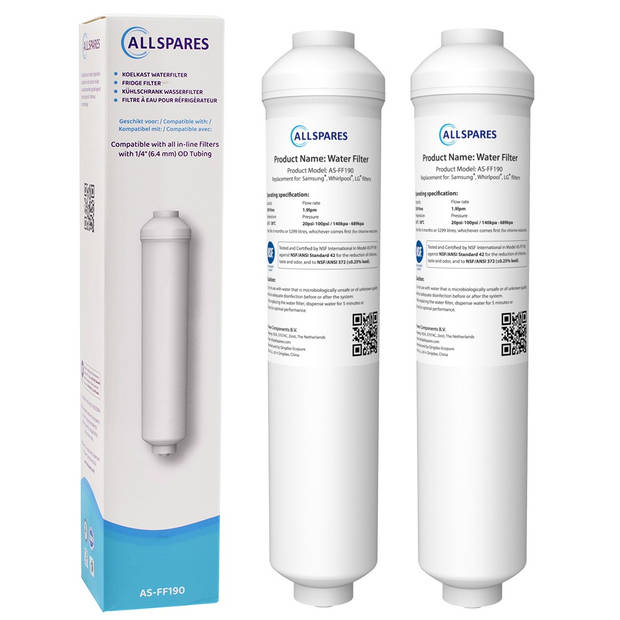 AllSpares Waterfilter (2x) voor Koelkast geschikt voor o.a. Samsung HAFEX / DA29-10105J, LG 5231JA2010B, WPRO USC100