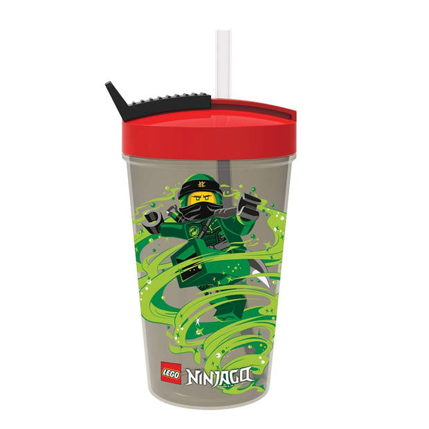 LEGO - Set van 2 - Drinkfles Ninjago met rietje 0.5 L, Zwart - LEGO