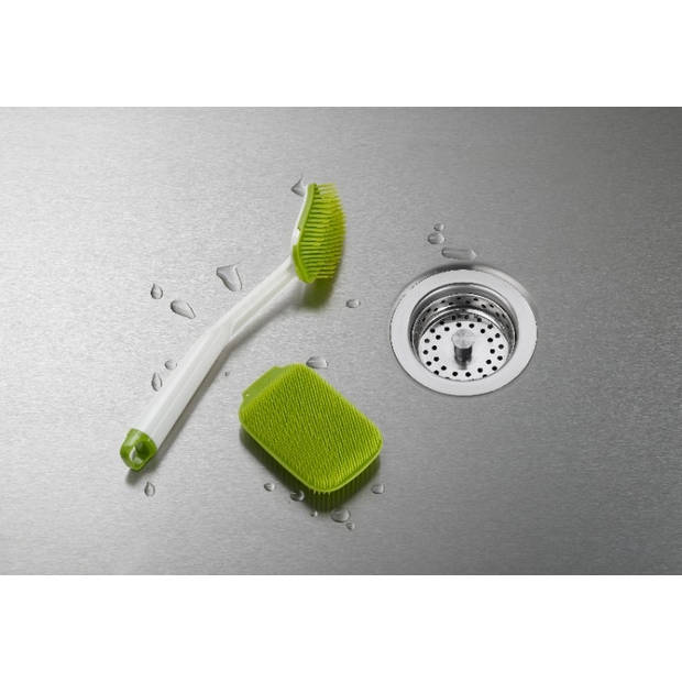 CleanTech Afwasborstel en Schrobber Set - Wit/Groen - Joseph Joseph