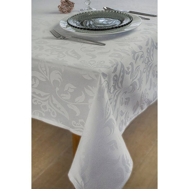 KOOK Tafelkleed Damast Wit 140 x 300 cm