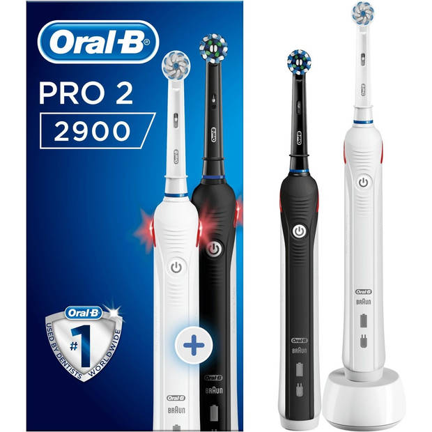 Oral-B Pro 2 2900 - Elektrische Tandenborstel - 2 stuks - Wit, zwart