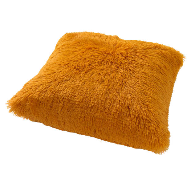 Dutch Decor - FLUFFY - Sierkussen 45x45 cm - superzacht - effen kleur - Golden Glow - geel