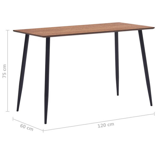 The Living Store Eettafel Tafel - 120 x 60 x 75 cm - Bruin met houtnerf en zwart - MDF tafelblad - Gepoedercoat staal