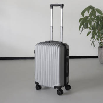 Handbagage koffer 55cm zilver 4 wielen trolley met pin slot reiskoffer