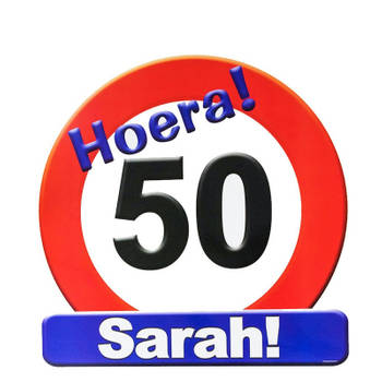 Huldeschild Sarah 50 jaar stopbord versiering/decoratie voor 50e verjaardag - Feestdecoratieborden