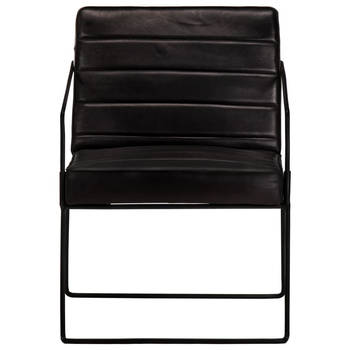 The Living Store Fauteuil Armstoel - 52x70x71cm - Zwart Echt Leer