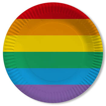 30x Regenboog thema Gay Pride versiering papieren wegwerp borden 23 cm - Feestbordjes