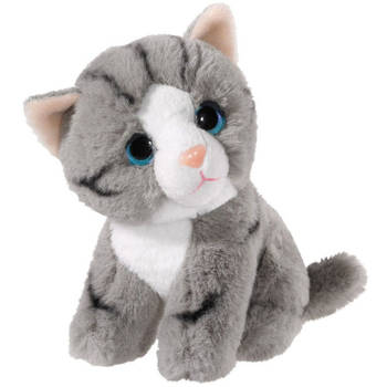 Pluche grijze kat/poes knuffel 14 cm - Katten/poezen artikelen - Huisdieren knuffels - Speelgoed voor kinderen