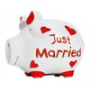 Spaarpot spaarvarken Just Married print 12 cm - Huwelijk/bruiloft cadeau - Dieren spaarpotten varkens/biggen