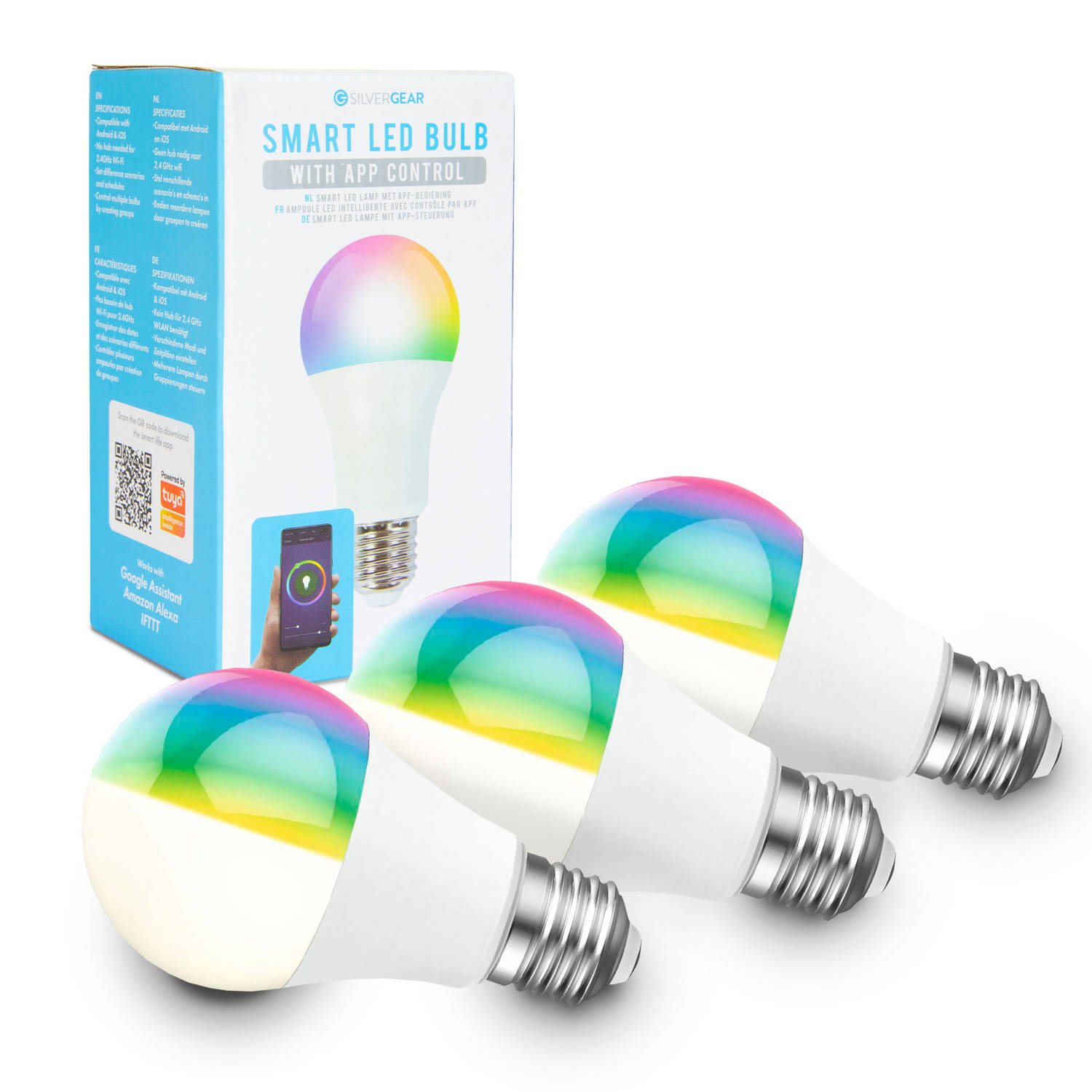 Silvergear Smart WiFi Led Lampen E27 3 stuks Via iOS en Android App Google Home en Amazon Alexa