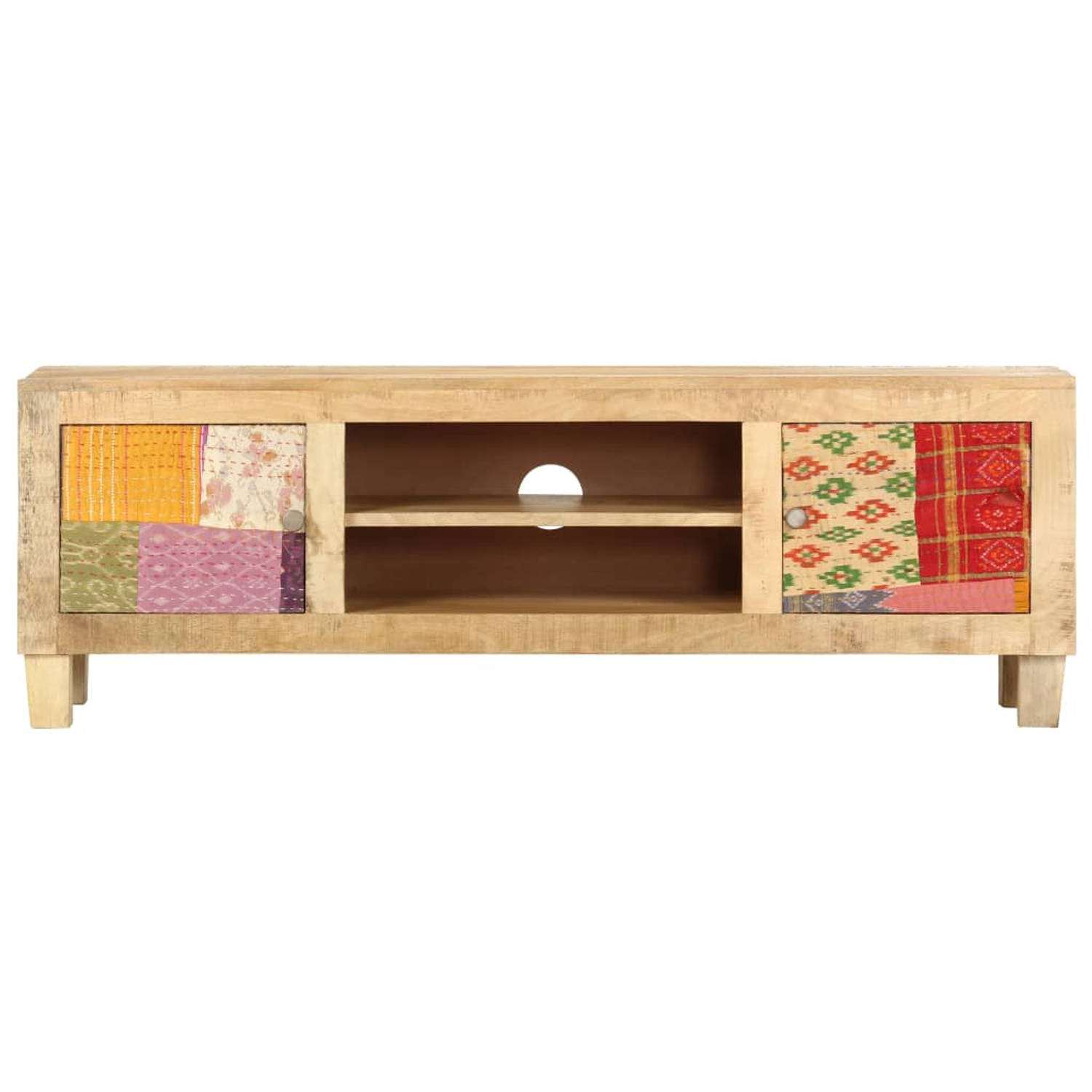 The Living Store TV hifi-standaard - massief mangohout - 120 x 30 x 40 cm - patchwork