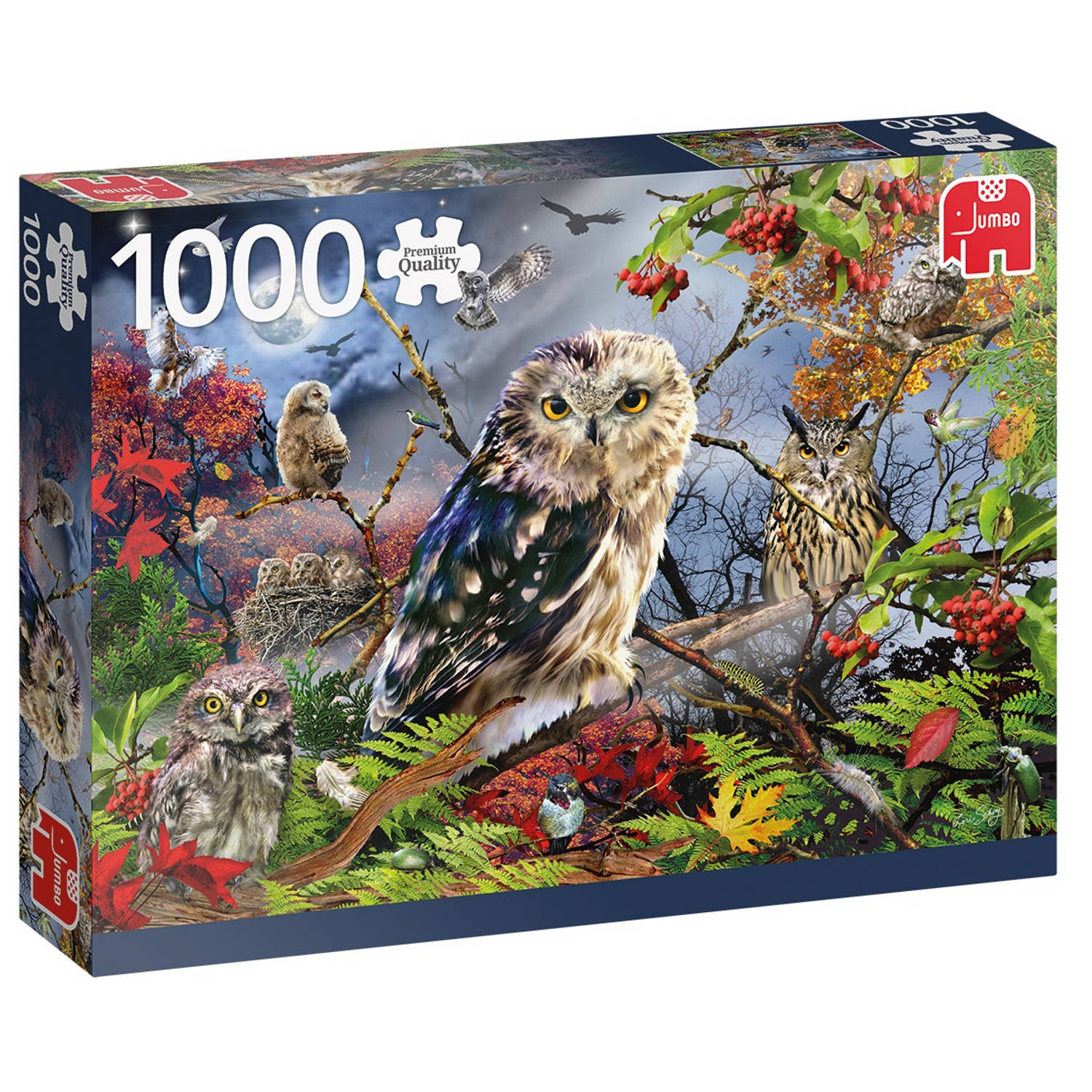 Jumbo Premium Collection Puzzel Owls in the Moonlight - Legpuzzel - 1000 stukjes