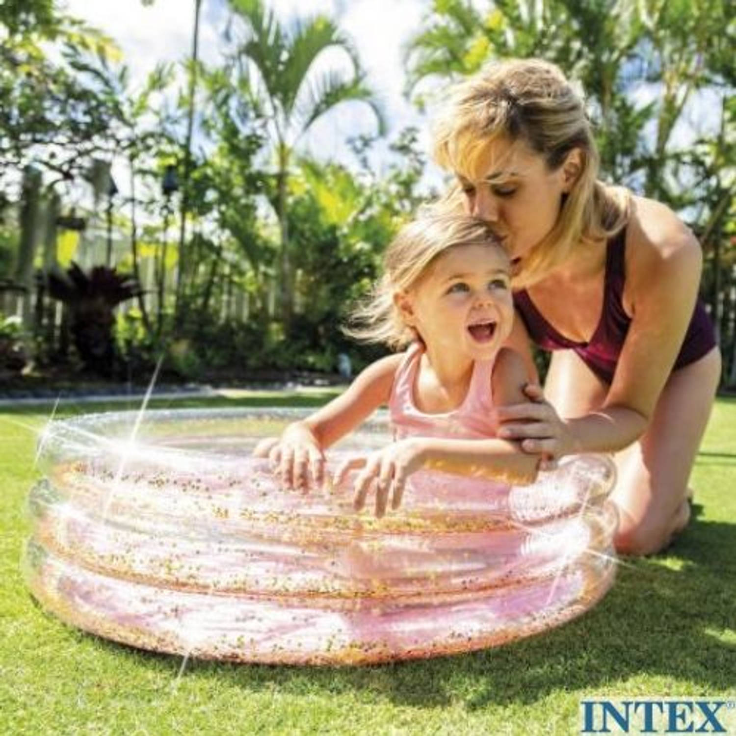 Intex Baby zwembad - - Glitter - 86 x cm - opblaasbaar - rond - drie ringen | Blokker
