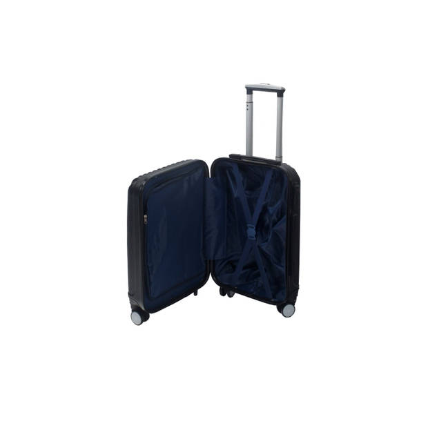 Handbagage koffer 55cm zwart 4 wielen trolley met pin slot reiskoffer