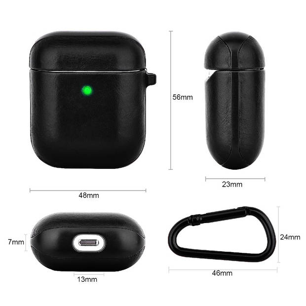 Silvergear Apple AirPods Hoesje - Zwart - Bescherming Case - Leer - Voor Apple AirPods en AirPods 2