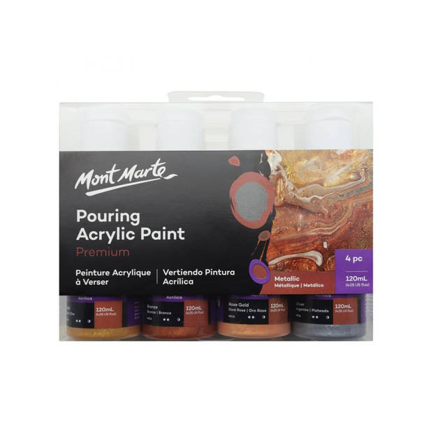 Mont Marte® Pouring Paint Metallic - set van 4 giet acrylverf 120ML