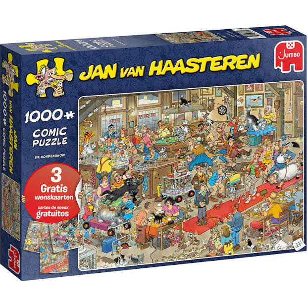 Jan van Haasteren de hondenshow 1000 stukjes + 3 gratis ansichtkaarten