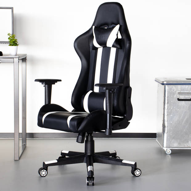 Gamestoel bureaustoel voor volwassenen Prozo zwart wit gaming stoel