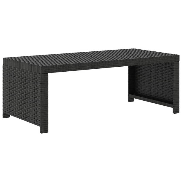 The Living Store Loungeset - zwart poly rattan en crèmewit kussen - 5-delig