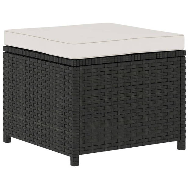 The Living Store Loungeset - zwart poly rattan en crèmewit kussen - 5-delig