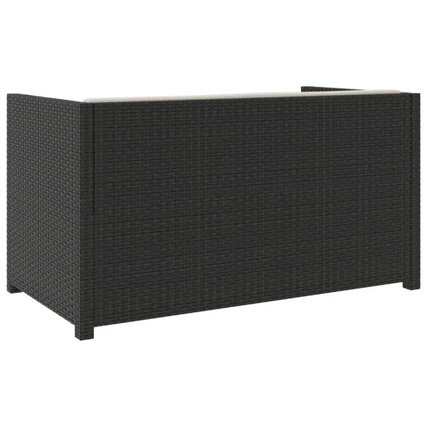 The Living Store Loungeset - zwart poly rattan en crèmewit kussen - 5-delig