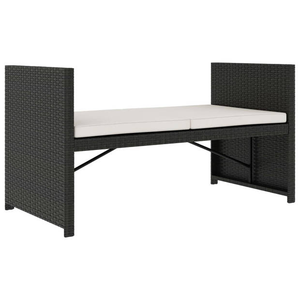 The Living Store Loungeset - zwart poly rattan en crèmewit kussen - 5-delig