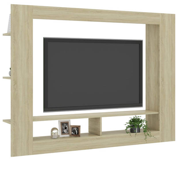 The Living Store TV-meubel - Sonoma Eiken - 152 x 22 x 113 cm - Met 2 open vakken en zijschappen