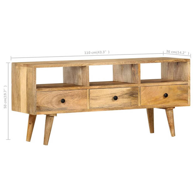 The Living Store Industrieel TV-meubel - 110 x 36 x 50 cm - Massief mangohout - 3 lades - 3 open vakken