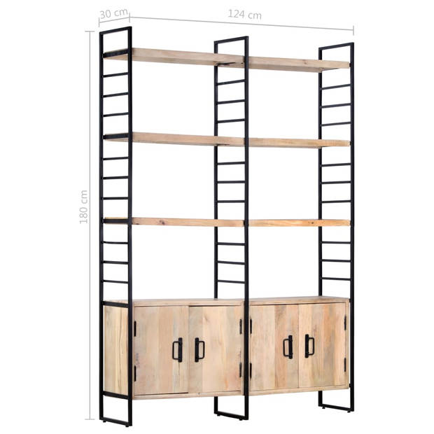 The Living Store Boekenkast Retro Industrieel - 124x30x180cm - Massief mangohout - Gepoedercoat ijzeren frame