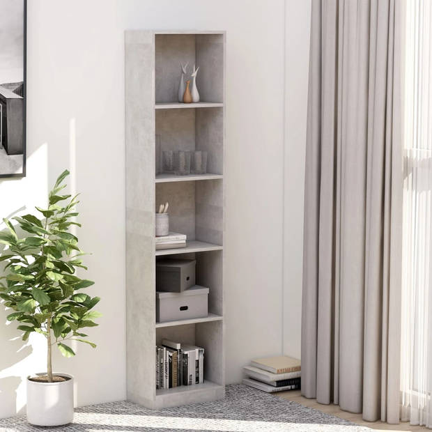 The Living Store Boekenkast - Bewerkt hout - 40 x 24 x 175 cm - Betongrijs