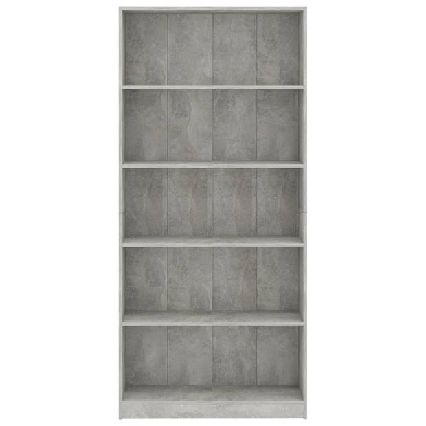 The Living Store Boekenkast - Betongrijs - 80 x 24 x 175 cm - 5-laags