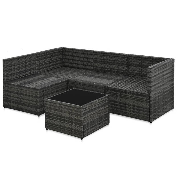 vidaXL 5-delige Loungeset met kussens poly rattan grijs