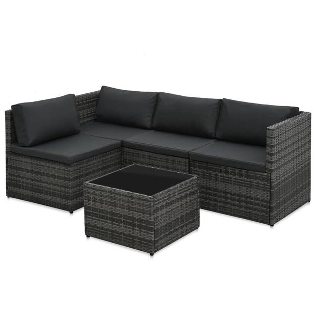 vidaXL 5-delige Loungeset met kussens poly rattan grijs