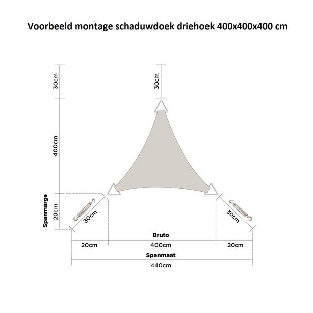 hanSe® Schaduwdoek Driehoek Waterafstotend 3x3x3 m Zonnedoek Zand