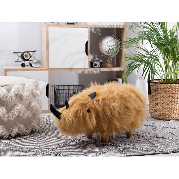 Beliani WOOLLY - Dierenhocker-Lichte houtkleur-Nepbont