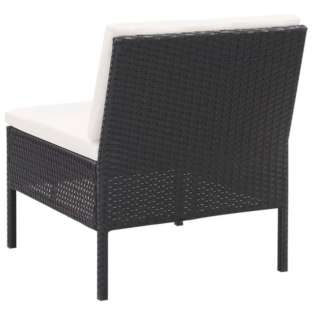 vidaXL 3-delige Loungeset met kussens poly rattan zwart