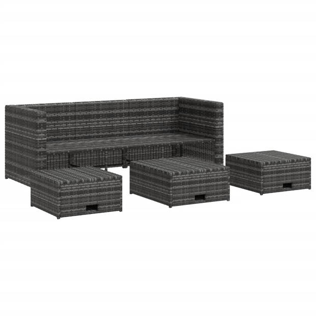 vidaXL 4-delige Loungeset met kussens poly rattan grijs