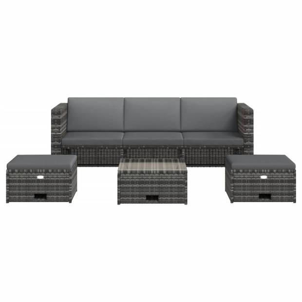 vidaXL 4-delige Loungeset met kussens poly rattan grijs