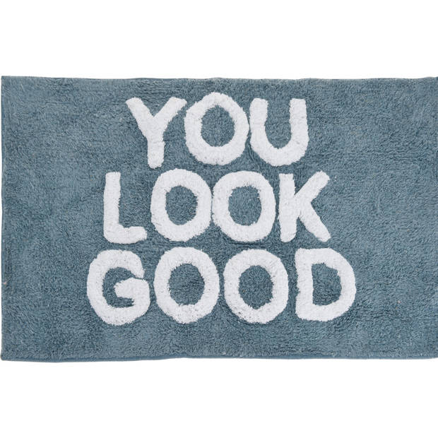 4goodz Zachte Badmat Blauw "You Look Good" - badkamermat - 50 x 80 cm