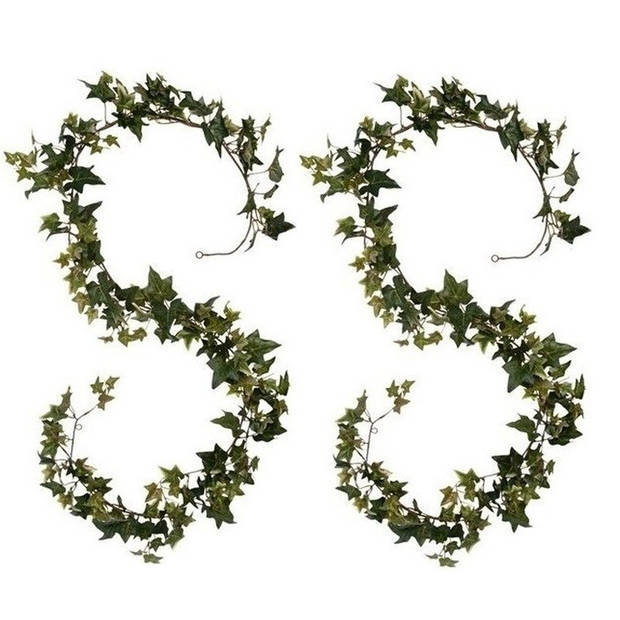 2x Groene klimop hangplanten 180 cm kunstplanten slinger woonaccessoires/woondecoraties - Kunstplanten