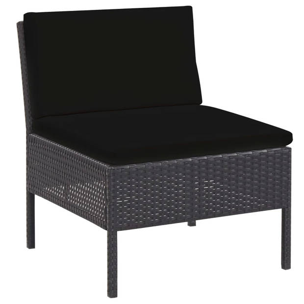 vidaXL 5-delige Loungeset met kussens poly rattan zwart