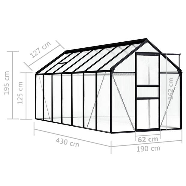 The Living Store Kweekkas - 190 x 430 x 125/195 cm - Aluminium - Polycarbonaat - 8.17 m²