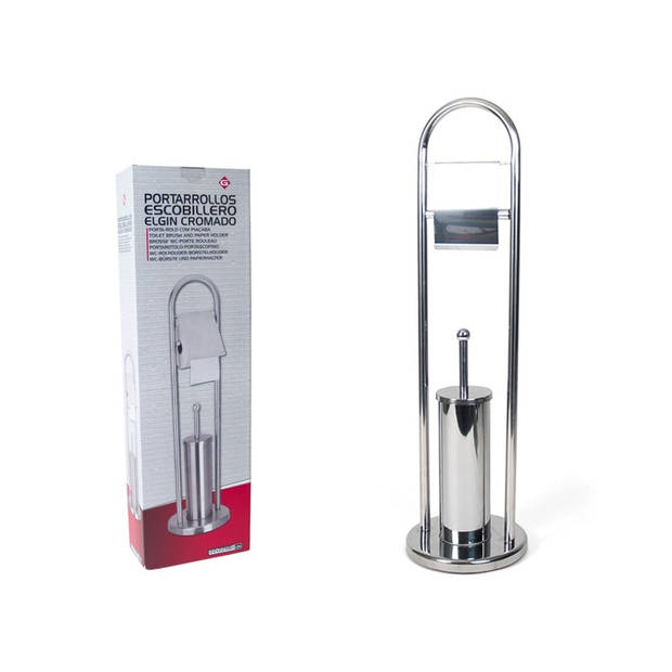 Gerimport - Toiletrolhouder en Toiletborstel met Houder 2-in-1 set - Vrijstaand Model met boog - 80x22x22cm -