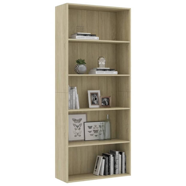 vidaXL Boekenkast 5 schappen 80x30x189 cm bewerkt hout sonoma eiken