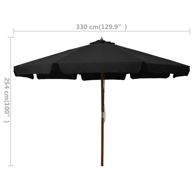 The Living Store Parasol - 330 x 254 cm - Zwart - Anti-vervagend polyester - 48mm paaldiameter