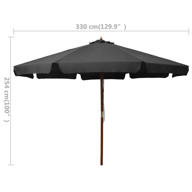 vidaXL Parasol met houten paal 330 cm antraciet