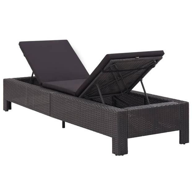 The Living Store Ligbed - Poly Rattan - Zwart - 220x75x35 cm - Verstelbaar